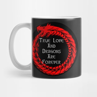 True Love And Dragons Are Forever Design, Romantic Round Circular Dragon Design, Created By The Digital Artist And Graphic Designer Chris McCabe Mug